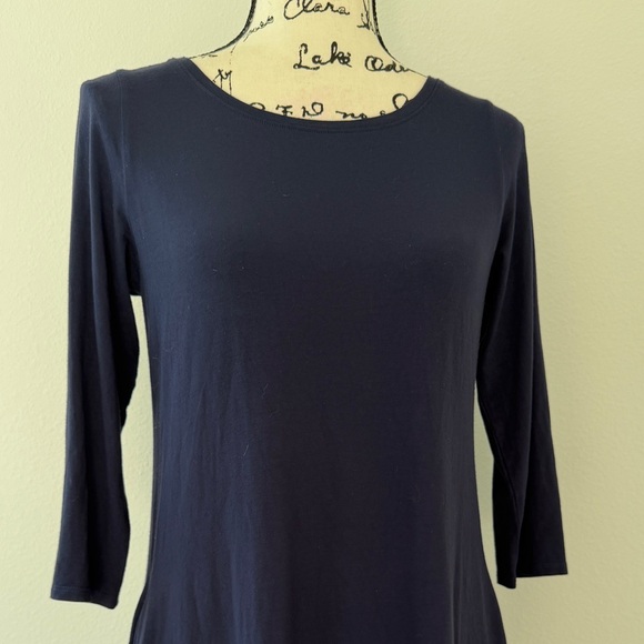 Eileen Fisher Jersey Flare Dress Viscose Blend Pockets Sz S Navy Blue Minimalist - Picture 7 of 11